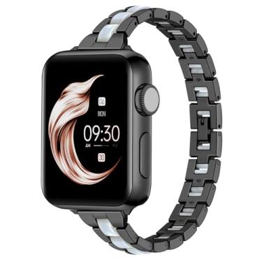 Imagem de Juntan Pulseira de relógio de resina com aço inoxidável para Apple Wach, pulseira elegante para mulheres e homens (42 mm/44 mm/45 mm/49 mm, aço preto + resina branca)