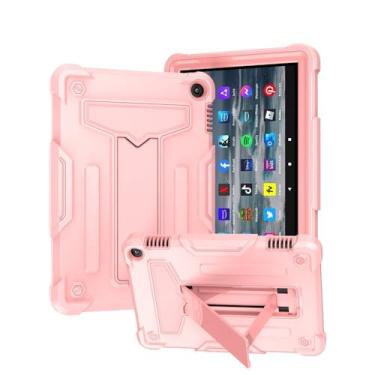 Imagem de Capa segura para crianças com suporte vertical em forma de T para Amazon Kindle Fire HD 8 2022 capa de tablet à prova de choque de corpo inteiro Coque (ouro rosa, Fire HD 8 2022)