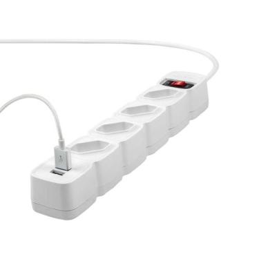 Imagem de Protetor Eletronico Com 4 Tomadas E 2 Usb - Epe 204 Usb Br+ - Intelbra