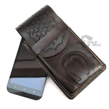 Imagem de Bainha de celular capa de couro legitimo super resistente para proteçã