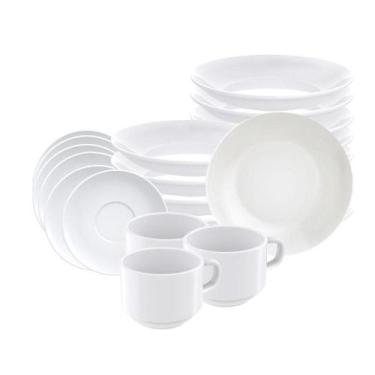 Imagem de Jogo de Pratos Fundos e Xícaras 24 Peças Leonora em Porcelana Branco -