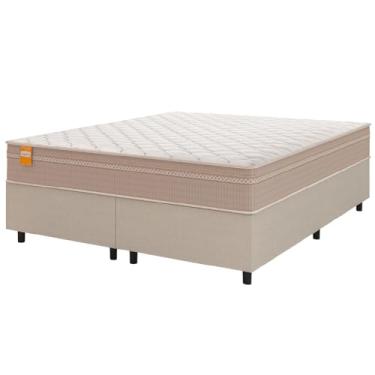 Imagem de Cama Box Casal Queen Colchão Molas Qatar 158x198x60cm Bege/Branco Inducol - Suporta Até 200 Kg Por Pessoa