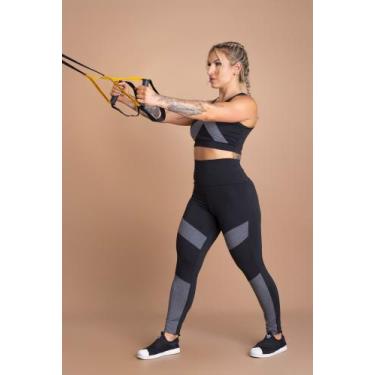 Imagem de Conjunto Fitness Feminino Calça Legging Detalhe Cintura Alta E Top Cro