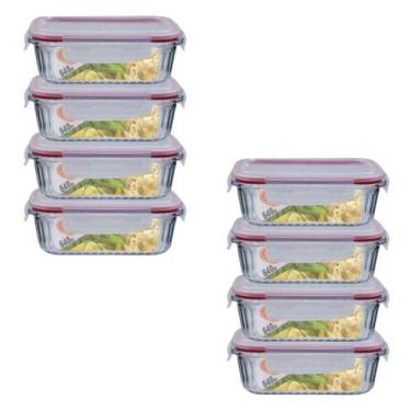 Imagem de Kit 8 Potes Retangular 4 Travas Marmita Canelado 640ml - Belo Vidro, P