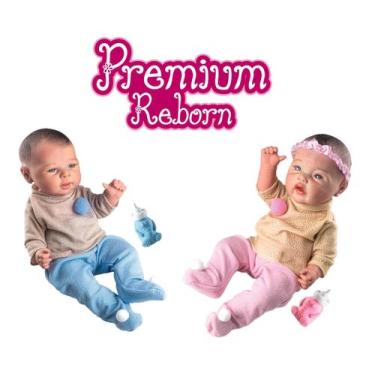 Imagem de Kit Bebê Gêmeos Reborn 100% Silicone Com Pijama + Mamadeira - Milk Bri