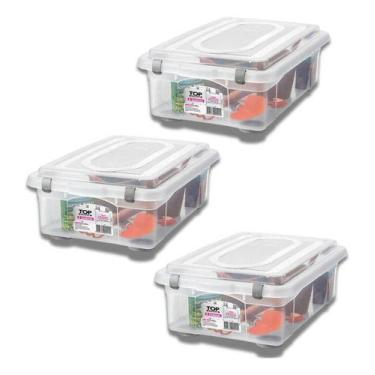 Imagem de Kit 3 Caixa Organizadora Grande Baixa 28,2 L Rígida Sanremo