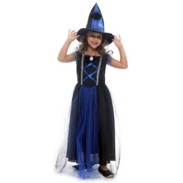 Imagem de Fantasia de Halloween Menina Vestido de Bruxinha Azul+Chapéu - Sulamer