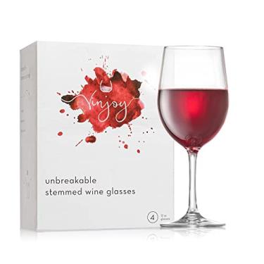 Imagem de Taças de vinho de plástico reutilizáveis (conjunto com 4) – Taças de vinho de plástico transparente com haste (355 ml), Taças de vinho Tritan não descartáveis, sem BPA, taças de plástico inquebráveis para festas, taças de vinho de plástico para uso externo