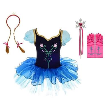 Imagem de Dressy Daisy Fantasia de princesa bailarina traje de dança vestido tutu de balé fantasia roupa de dança com acessórios para meninas tamanho 2T - 3T, azul