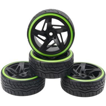 Imagem de HIRCQOO 1/10 RC Drift Car Tires Hard Plastic Tyre & 12mm Hex Wheel Rims 5-Spoke Compatible with Traxxas 4-Tec 2.0 HSP Tamiya TT01 Kyosho HPI Redcat Racing MST 1/10 On-Road RC Drift Drifting Car