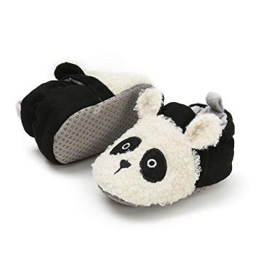 Imagem de Timatego Botas de lã aconchegantes para bebês recém-nascidos, meninos e meninas, com aderência, pantufa, meias infantis para berço, sapatos de inverno para meninos e meninas, Panda branco 02, 0-6 Meses