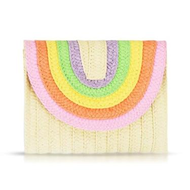 Imagem de Bolsa de palha, bolsas clutch para mulheres, pacote envelope arco-íris, bolsa transversal para férias na praia, viagens, combinação diária, Caqui, One Size