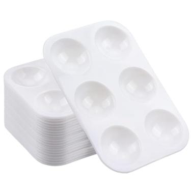 Imagem de 20 paletas de bandeja de tinta branca, paletes de tinta aquarela de plástico com 6 poços para festa de pintura, artesanato DIY e pintura artística