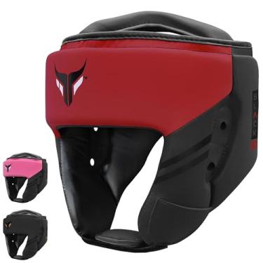Imagem de Mytra Fusion Equipamento de boxe com alça ajustável MMA, Muay Thai, Kickboxing, artes marciais, karatê, equipamento de cabeça (preto/vermelho, GG)