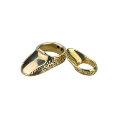 Imagem de AMEYXGS Anel de polegar de arco feito à mão de latão protetor de dedo anel protetor de polegar para acessórios de caça ao arco ao ar livre aba de dedo, 20#