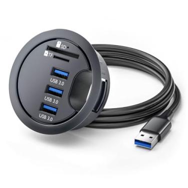 Imagem de CY Hub USB 3.0 SD TF 3 portas USB 60 mm divisor de ilhós de mesa leitor de cartão micro-SD para mesa de PC e mesa