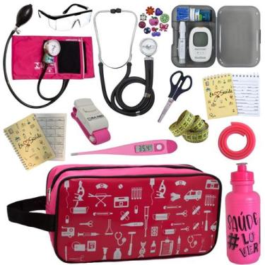 Imagem de Kit Enfermagem Aparelho Pressao Esteto Medidor Glicose Transparente En
