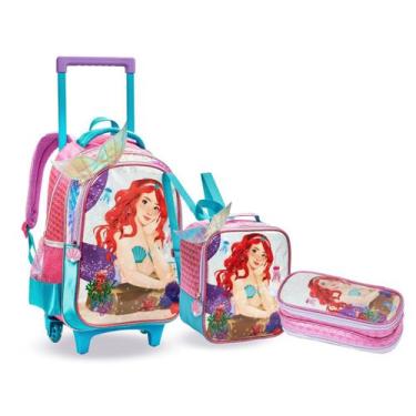 Imagem de Kit Mochila Rodinha Princesa Sereia Do Mar Escolar Meninas - Denlex