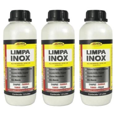 Imagem de Kit 3 Limpa Inox Tira Ferrugem Mancha Oleo Inox 1 Litro Allchem