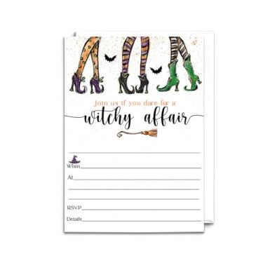 Imagem de Paper Clever Party Convites divertidos de bruxa com envelopes - pacote com 25 - cartões em branco 12 x 18 cm para casamentos, aniversários e chás de Halloween