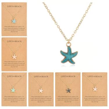 Imagem de Rrdaily Conjunto de 6 peças de colar de estrela do mar para mulheres, pacote com pingente de estrela do mar, dourado, fofo, colar da amizade, para melhor amiga, verão, praia, férias, festa, joias,