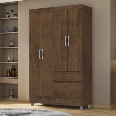 Imagem de Guarda Roupa Solteiro 4 Portas 2 Gavetas Exemplar Plus - Imbuia Rústico Imbuia Rústico