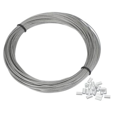 Imagem de PATIKIL Corda de arame de 1/81.3 cm, cabo de aço inoxidável 304 de 304 cm revestido de vinil preto com 20 peças de mangas de crimpagem M1 para pendurar luzes de varais, fio de treliça, transparente