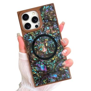 Imagem de AIGOMARA Capa retangular magnética para iPhone 16 Pro Max, compatível com Magsafe Luxury Sparkle Opalescent Pearl para mulheres meninas capa protetora com glitter brilhante com protetor de tela