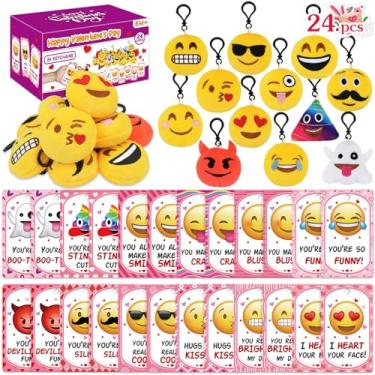 Imagem de Dreampark Presentes De Dia Dos Namorados Para Crianças Sala De Aula - 24Pcs Cartões De Dia Dos Namorados Com Emoticon Pelúcia Chaveiros, Crianças Adolescentes Escola Dia Dos Namorados Troca Cartões