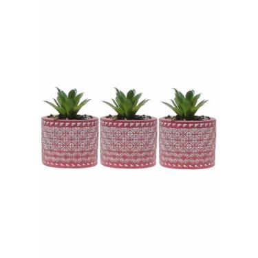 Imagem de Kit 3 Vasos em Cimento Decorativo Pink com Suculenta Planta - Onix