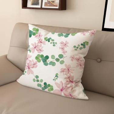 Imagem de Sladjana [Estilo idílico] Capa de almofada impressa digital tipo linho - Padrão floral rosa dupla face, design com zíper invisível (50,8 x 50,8 cm, FSWM-J)