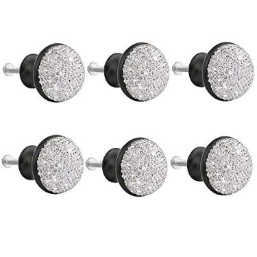 Imagem de Puxadores de porta em forma de cogumelo de cristal preto puxador de gaveta de armário com parafuso 6 peças maçanetas de porta de 35 mm (branco)