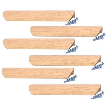 Imagem de Puxadores de madeira puxadores de porta de banheiro puxadores de porta de armário de gaveta de armário de cozinha 6 peças móveis cômoda guarda-roupa alças modernas, madeira de borracha envernizada