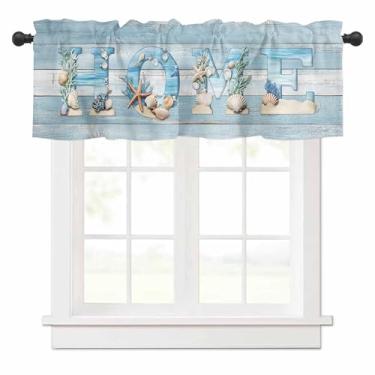 Imagem de Cortinas para janelas para casa sanefas praia náutico azul grão de madeira cortinas curtas tratamento de janela para cozinha sala de estar quarto banheiro café decoração 1 painel 137 x 45 centímetros
