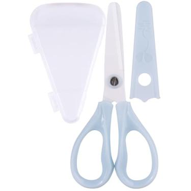 Imagem de Tesouras de comida para bebês - Tesouras de cerâmica infantis saudáveis e portáteis com estojo de armazenamento - Ideal para cortar carne, frango, legumes e frutas (azul)