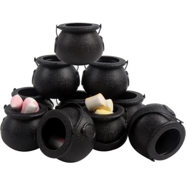 Imagem de DIYASY 24 peças de mini caldeirão de plástico, pote de bruxa calderon baldes pretos com alça para doces de Halloween, porta-moedas de São Patrício e lembrancinhas de festa