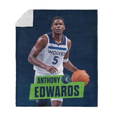 Imagem de NORTHWEST Cobertor NBA Minnesota Timberwolves Anthony Edwards Silk Touch sherpa, aconchegante para todas as estações, leve para sofá, roupa de cama para meninos e meninas, 127 x 152 cm