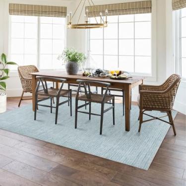 Imagem de Vossfamul Tapetes de área 1,7 x 18 m para sala de estar, estilo listrado moderno, antiderrapante, lavável, tapetes ultrafinos, de pilha baixa, quarto, escritório, azul