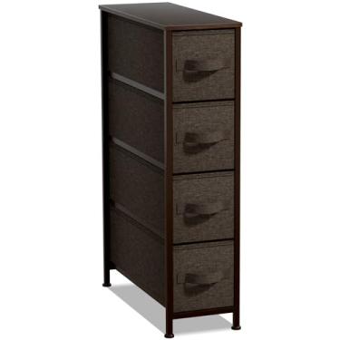 Imagem de Sorbus Cômoda estreita com 4 gavetas – cômoda vertical fina com estrutura de aço, topo de madeira e caixas de tecido fáceis de puxar para pequenos espaços, armários, quarto, banheiro e lavanderia
