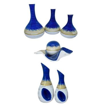 Imagem de Kit 7 Peças Decoração De Cerâmica - Enfeite Sala Quarto Rack - Novo Ho