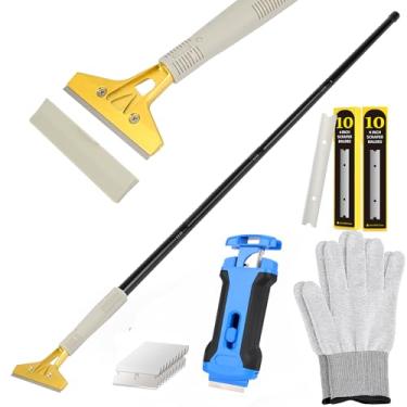 Imagem de EHDIS Raspador de lâmina de barbear ajustável de 10 cm com cabo longo de 38 cm a 157 cm, raspador de papel de parede para limpeza de concreto, vinil, azulejo, pisos, paredes