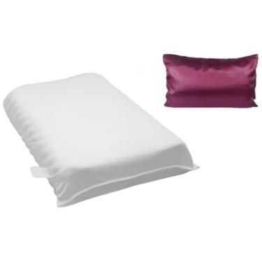 Imagem de Kit 2 Travesseiros ortopédicos cervical magnéticos espuma soft infravermelho anti ronco (2 cervical + 2 cetim vinho)