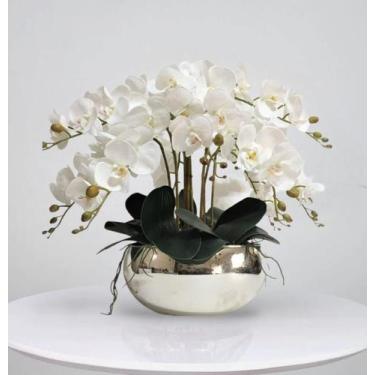 Imagem de Arranjo de flores 8 orquideas artificiais brancas com o vaso - La Caza
