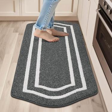 Imagem de COSY HOMEER Tapetes de cozinha longos para na frente da pia tapetes e tapetes de cozinha super absorventes 24" x 48" Tapete de cozinha antiderrapante lavável, polipropileno, preto, moldura