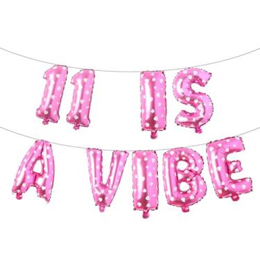 Imagem de Eleven is a Vide Birthday Decor Balloon Banner Groovy 11th Birthday Party Decor Retro Rainbow Balloon Hippie 70s 11th Bday Supplies for Girl Retro Hippie Party (11 IS A VIBE Pink Heart)