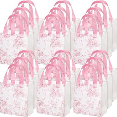 Imagem de HunnmingRe 30 peças de sacolas de presente floral rosa com alças reutilizáveis não tecidas lembrancinhas de festa a granel para casamento, aniversário, chá de bebê, decoração de festa do dia das mães