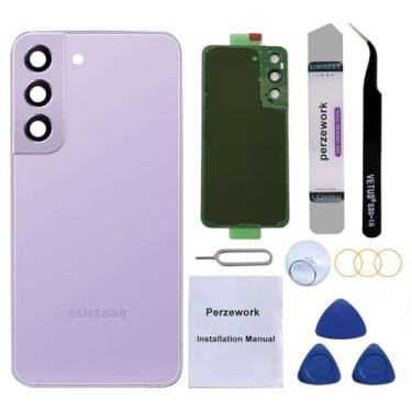 Imagem de Perzework Substituição de vidro traseiro traseiro para Samsung Galaxy S22 Plus de 6,6 polegadas com kit de ferramentas de reparo e adesivo pré-instalado (violeta)