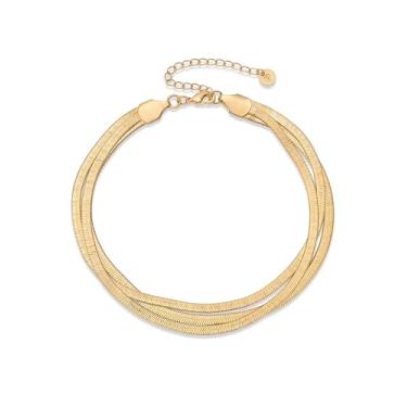 Imagem de PAVOI Tornozeleira feminina banhada a ouro 14K com corrente de cobra elegante e minimalista, estilo de verão, 9" + 2" extender, Ouro amarelo, Sem Pedra Preciosa