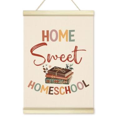 Imagem de Moldura para pôster Home Sweet Homeschool, impressão de arte em tela de madeira Boho Playroom, arte de parede positiva para pré-escola, escola, sala de aula, sala de leitura, decoração de escritório
