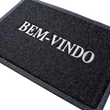 Imagem de Capacho Tapete de Entrada Bem Vindo 60cm x 40cm PVC Preto